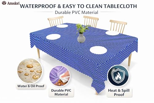 Image of Waterproof Dining Table Cover | PVC Table Protector | Dustproof Spill Proof Cover for Home & Kitchen (polka-13, 40x60 Inches (4 Seater))