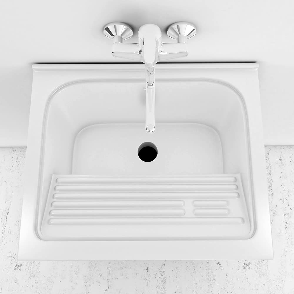 Vasca Lavatoio Incasso con strofinatoio Integrato, 60x50 cm, in Ceramica Bianca