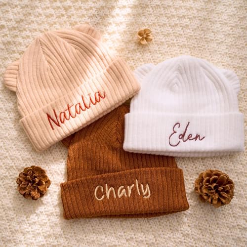 Custom Baby Beanie 0-2 Years Old Personalized Embroidered Newborn Baby Cotton Bear Beanie Gloves for Boys Girls Soft Toddler Cap Baby Shower Gift Newborn Gift2