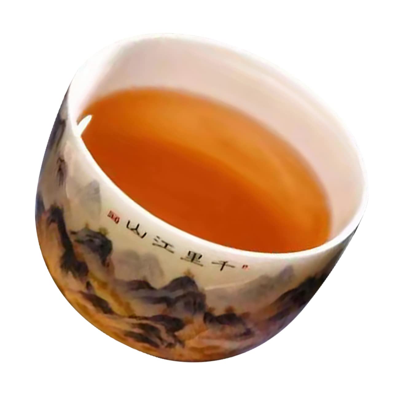 Ciieeo Taza de Cerámica Tradicional Diseño Chino Pintado a Mano, Taza de Degustación para Té Patrón de Paisaje, Uso Múltiple y Decorativa para Casa o Oficina