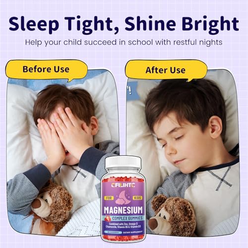 Image of Kids Magnesium Gummies-Magnesium Glycinate Gummies for Kids Supplement-w /Zinc, Chamomile, Omega-3, Vitamin B6, D3 - for Sleep, Relaxation, Brain, Bones, Children's Calm, Sugar Free Strawberry 60ct