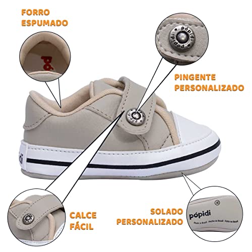 Sapatinho Bebe Calce Fácil Menino Leve Macio 01.13 (M, Bege)