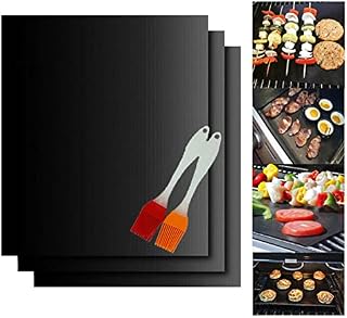 BINHAI BBQ Grill Mat & Grill Brush, bbq Grill Mats Non Stick Reusable and Baking Mesh for Indoor Outdoor BBQ Works on Gas Charcoal Electric Grill Sheets 40x33CM (3 pcs 40 x 33 cm)