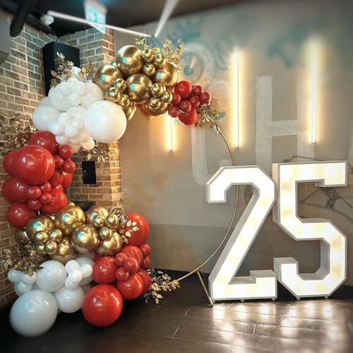 Image of 153Pcs Red and Gold White Balloons Garland Arch Kit with Stars - 22 18 12 10 5 inch Different Size Red White Metallic Gold Confetti Latex Balloon for Birthday Valentine's Day Party Decorations