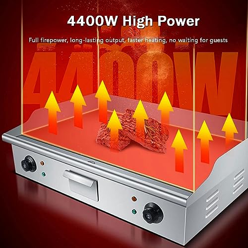 Piastra per barbecue da banco con piastra calda, 4400 W, in acciaio inox Teppanyaki, con doppio controllo della temperatura 50-300 ℃ e foro per perdite di olio, per cucina e ristorante