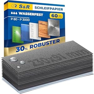 S&R Schleifpapier Set Wasserfest, 60 Stück