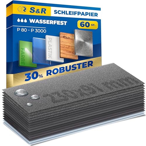 S&R Schleifpapier Set Wasserfest, 60 Stück