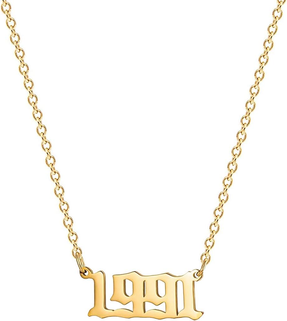 18K Gold Plated Stainless Steel Year Necklace Birthday Year Number Necklace Anniversary Memorable Jewelry for Women