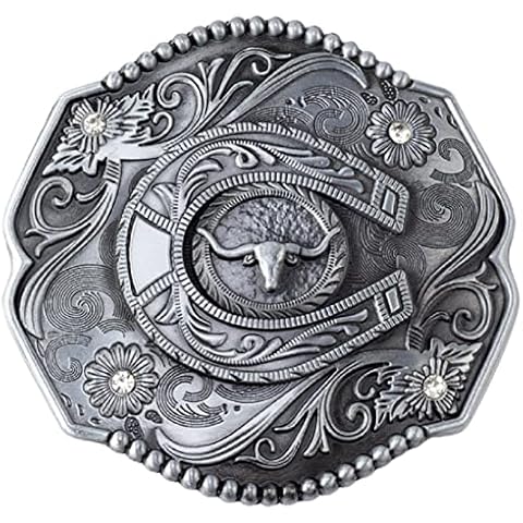 Longhorn Bull Belt Buckle for Men, Rodeo Bull Filigree Belt Buckle, Rhinestone Crystal Flower Bull Belt Buckle, Horseshoe Bull Head Belt Buckle, Western Cowboy Belt Buckle Gifts Cover