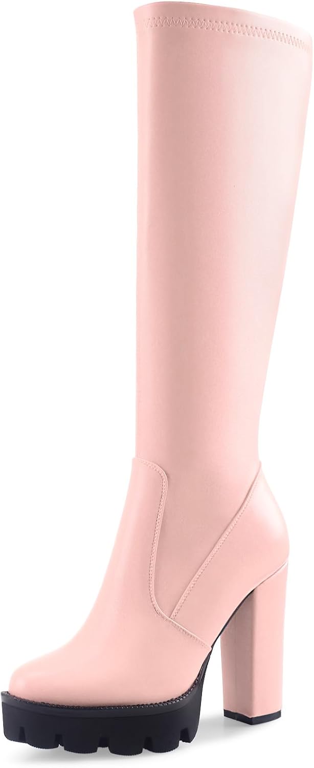 Amazon.com | Oh Mispares Women's Block High Heeled Knee-High Boots