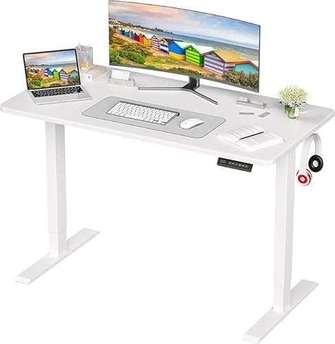 Sunon Escritorio de Altura Regulable eléctrico, 140 x 70 cm, Altura Ajustable, Escritorio ergonómico para Ordenador, Escritorio de pie, Color Blanco