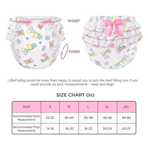 Image of Littleforbig Silky Washable Reusable Waterproof Ruffled Lace Bow Baby Cuties Pattern Ruffle Adult Diaper Cover M