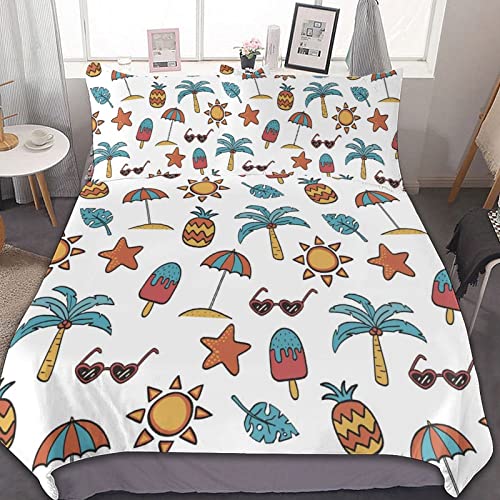 Juego de funda de edredón doble de microfibra de piña de coco con cierre de cremallera, microfibra ligera y suave de 3 piezas (1 funda de edredón + 2 fundas de almohada)