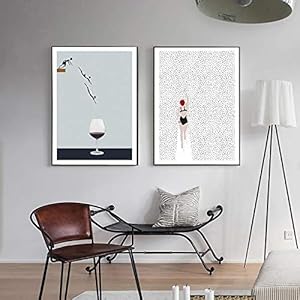 Foto Op Canvas Abstract Swim Wijn Nordic Poster Glas Canvas Schilderij Wall Art Pictures Voor Woonkamer Moderne Decorative-60x80cmx2 Frameloze