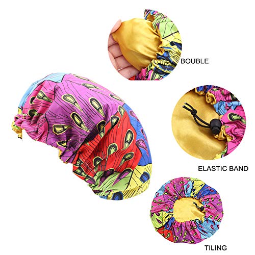 Women Large Satin Bonnet with Adjustable Buckle, Double Layer, Boho Pattern Shower Sleep Cap for Hair Cover (triangle)