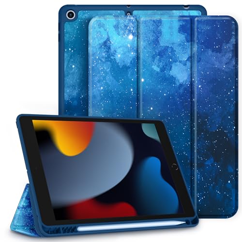 CACOE Cover Custodia Compatibile con iPad 8a Generazione 2020/iPad 7a Gen 2019, Leggero Cover Protettivo Supporto Pieghevole con Pencil Holder per iPad 10.2, Stella Blu