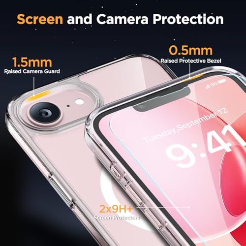 Image of Miracase for iPhone 16e case & iPhone 17e Case for MagSafe [with 2x9H+ Screen Protectors] TOP Military-Grade Protection Shockproof with Velvet Touch for iPhone 16e /17e Phone Case 6.1 inch, Clear
