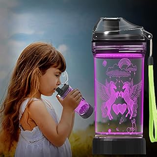 Ammonite Unicorn Kids 14 oz Water Bottle with 3D Glowing LED light - BPA Free Water Jug with Removable Base, Great Idea for School Kid Boy Unicorn Fan Child Holiday Camping Picnic