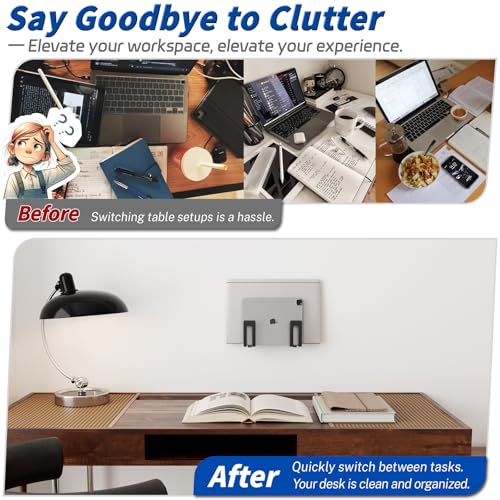 sciuU Soporte de Pared para Portátil - Estante de Metal Dual‑Layer para 2 Dispositivos ≤ 38 mm - Versátil Universal Estantería Estante para Laptop, Tablet, Teclado, E‑Reader, TV Box, Router, Módem - imagen 7