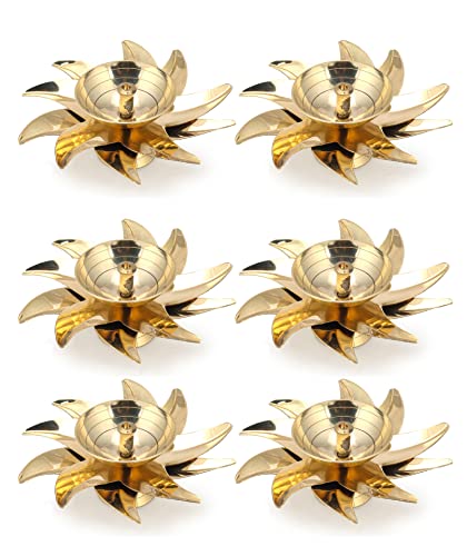 Image of Brass Diya for Puja Diwali Decoration Items for Home Golden Kamal Flower Diyas for Decoration /Festive Diya /Diwali Lights (Pack of 6)