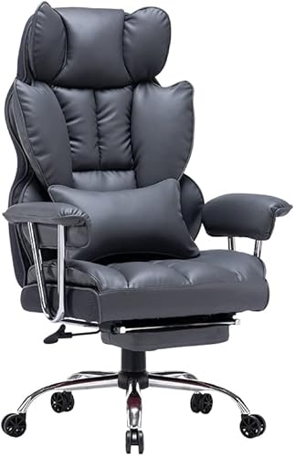 Efomao Desk Office Chair Big High Back Chair PU Leather Computer Chair Managerial Executive Swivel Chair with Lumbar Support (Dark Grey)