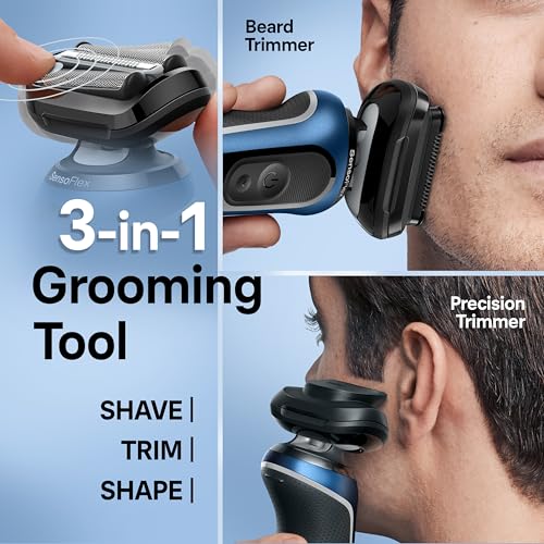 Image of Braun Electric Shaver for Men, Series 6 6177cc, Wet & Dry Shave, Turbo & Gentle Shaving Modes, Foil Shaver, Blue