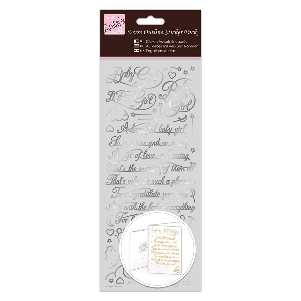 Anitas Outline Stickers, Verses, Baby Girl, Silver, For Scrapbooking, Card Making, Kids Play, Homework, Art, Craft, Embelish, Decorative, Paper, Card, Glass, Metal, Plastic, Foam