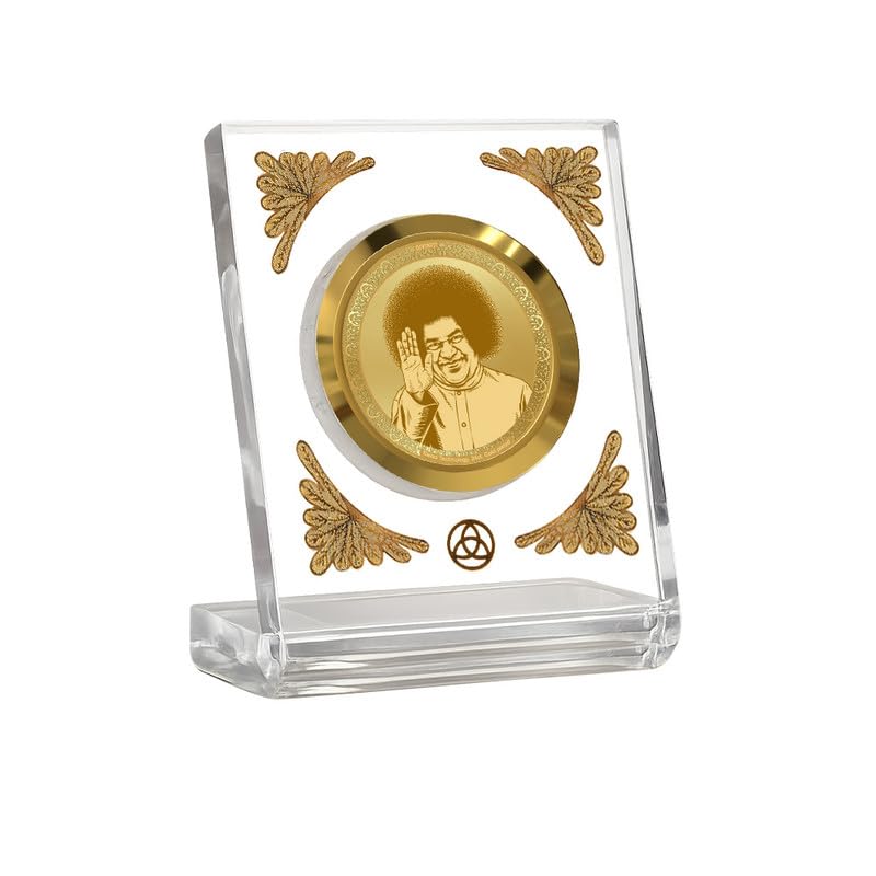 Image of DIVINITI 24K Gold Plated Satya Sai Baba Acrylic Frame for Car Dashboard, Home Temple & Office Table | Premium Spiritual Gift, Blessings for Protection & Positivity, 8x7 cm Decorative Showpiece