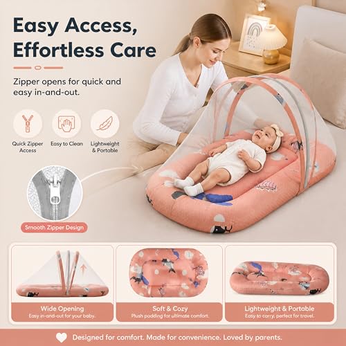 Image of StarAndDaisy 3-in-1 Baby Nest with Mosquito Net, Soft Baby Bedding Set and Sleeping Mattress, Portable Travel Bed, Comfortable Baby Lounger for Newborn Boys and Girls