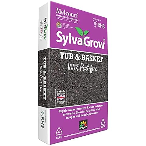 Sylvagrow Peat Free Eco Friendly Tub and Basket Garden Compost | 40lt Bag Soil | 100% Peat-Free Compost For Tubs, Troughs and Hanging Baskets | Suitable For Vegans | RHS Endorsed Cover