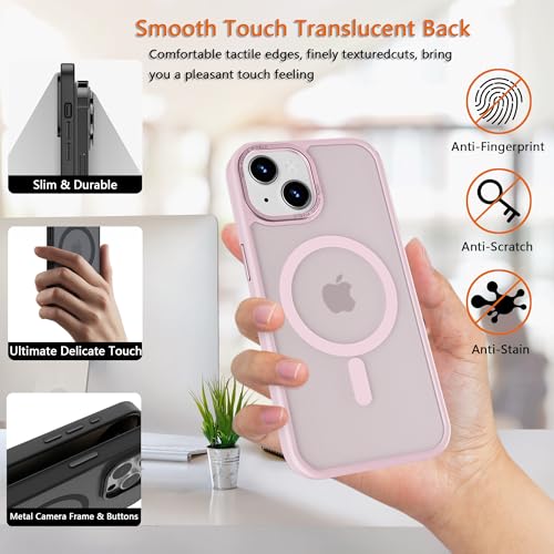 Image of Magnetic iPhone 13 mini case,Compatible with Magsafe, Military-Grade Protection,Slim Translucent Matte Shockproof with Anti-Scratch Anti-Fingerprint Phone Cover (Pink, iPhone 13mini)