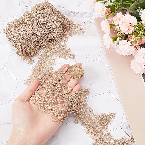 GORGECRAFT 5 Yards Gold Lace Trim Gold Floral Embroidered Applique Lace Fabric Tan Trim for DIY Sewing Cakes Home Decor Craft Costumes Wedding Bridal Dress (68mm wide) - Image 3