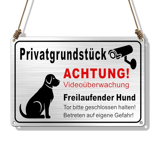 TAKULA Freilaufender Hund Schild 30x20cm, Videoüberwachung Privatgrundstück