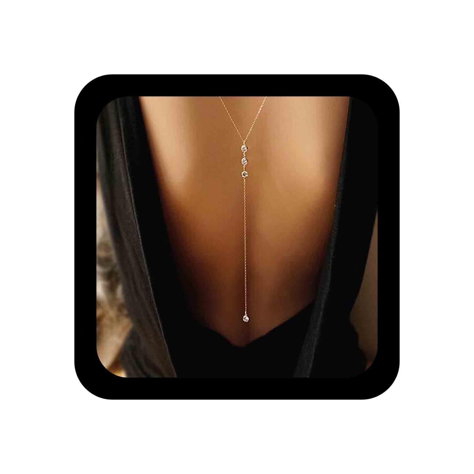 Collier Long Doré Avec Perles Dos - Style Boho Rétro Pour Mariée, Plage, Soirée - Longueur 60 Cm, Alliage Et Perles