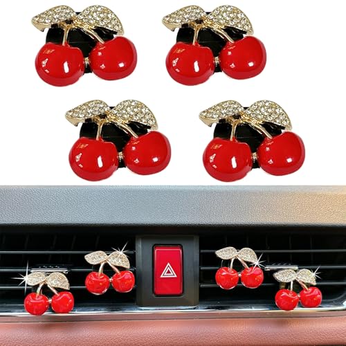 Image of 4 Pack Cute Red Cherry Car Air Vent Diffuser with Replaceable Refills, Clip-On Car Air Freshener, Auto AC Vent Decor Accessories, Aromatherapy Ornament Gift for Women