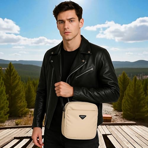 Image of TS WITH TECHSUN Crossbody Sling Bag for Men & Women | High-Capacity PU Leather Travel Shoulder Bag with 5 Zipper Compartments | Adjustable Strap | Lightweight Travel & Office Pouch