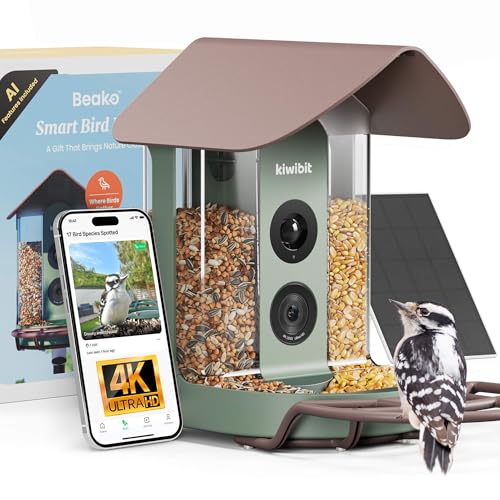 Kiwibit Beako™ Smart Bird Feeder with 4K Camera Lifetime Subscription Included, Solar Powered for Outdoors - Ultra HD Live Stream, AI identifies10,000+ Species, Real-Time Bird Notification, Easy Setup