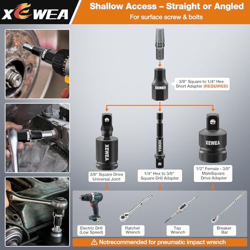 Image of XEWEA 15PCS Bolt Screw Extractor Set, Long Slim CR-MO Multi Spline Easy Out