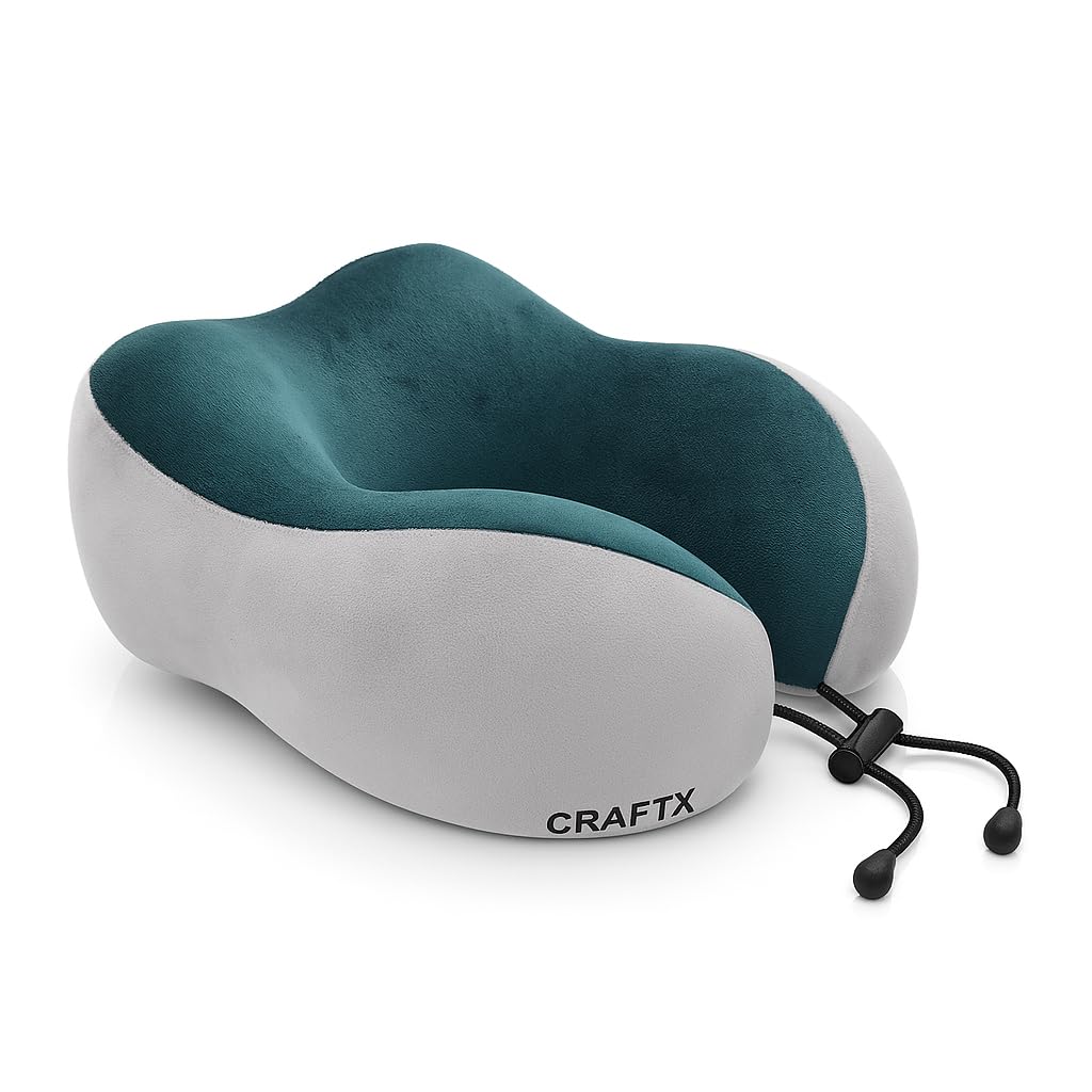 craftx crafting happiness... CraftX Memory Foam Travel Neck Pillow, Ergonomic Support, Adjustable, Washable Cover, Grey-Teal (Grey-Teal)-picture-16