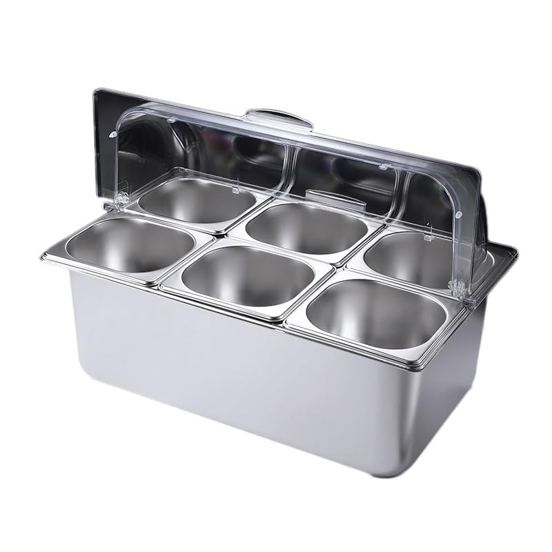 Bandeja de acero inoxidable para servir alimentos con estante de exhibición, dispensador de condimentos de buffet para encimera para restaurantes y hoteles, perfecto para uso en la cocina
