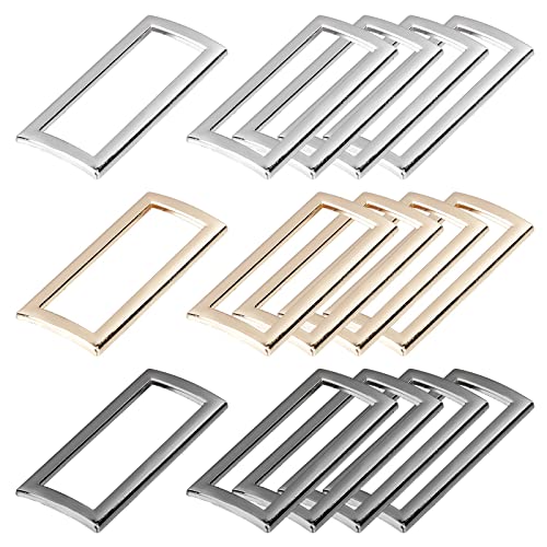 Image of GORGECRAFT 1 Box 3 Colors 15PCS Metal Flat Rectangle Rings Buckle 1-2 /5 inch(35mm) Square Strap Webbing Belt Rings Rectangular Metal Loops Strap for Bag Belt Strap Heavy Duty, Gun Black Gold Silver