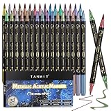 TANMIT 32 Colors Metallic Marker Pens, Dual Tip Acrylic Paint Pens Markers for Black Paper, Scrapbooking, Rock Painting, Wood, Canvas, Stone, Glass, Ceramic, DIY Crafts Making Art Supplies