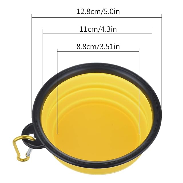 Foto 2 de 5 de Skingwa Tazón de agua de viaje para perros, cuenco de viaje para mascotas con mosquetón, 380 ml (amarillo)