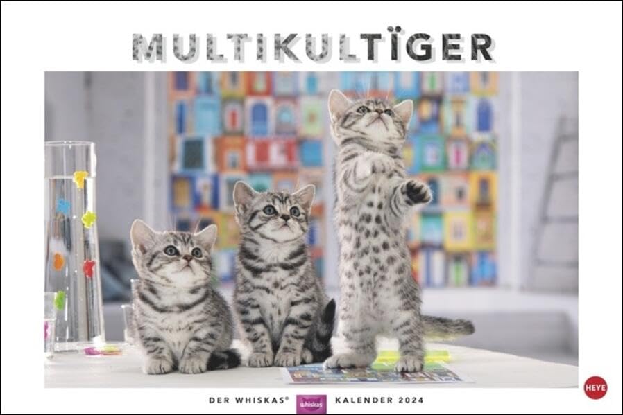 Whiskas Katzenkalender 2024. Foto-Wandkalender mit süßen Katzen und lustigen Geschichten. Wandkalender 2024 in schönem Design. Bildkalender 2024. Querformat 45 x 30 cm.