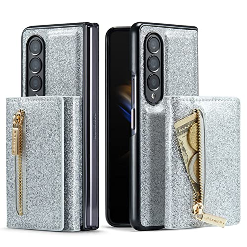 Étui en cuir pailleté pour Samsung Z Fold 4 une finition premium aux reflets argentés