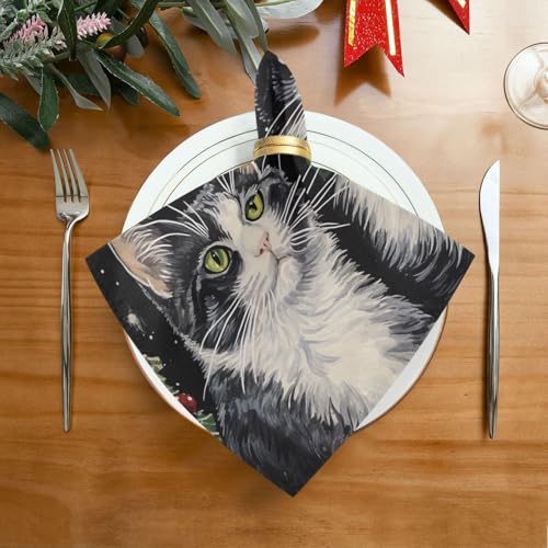 Servilletas de tela Navidad gatitos 20x20 pulg set 6 miniatura 3