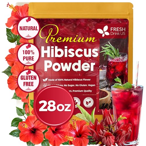 Image of FreshDrinkUS, Premium 28oz Hibiscus Flower Powder, 100% Natural and Pure from Hibiscus Flowers, Natural Food Coloring, No Additives, No Gluten, No Sugar, Vegan