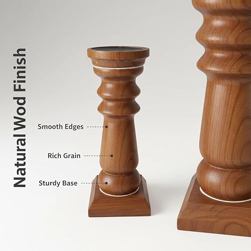 Miniatura 5 de Portavelas de pilar de madera de 14 pulgadas de alto, hecho a mano, portavelas de granja marrón antiguo para velas de pilar, portavelas decorativos