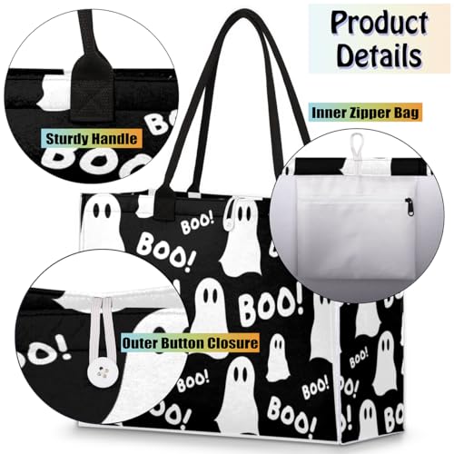 Ghost Pattern Tote Bag for Women Large Beach Bag Reusable Tote Bags for Work Travel Beach Shopping4