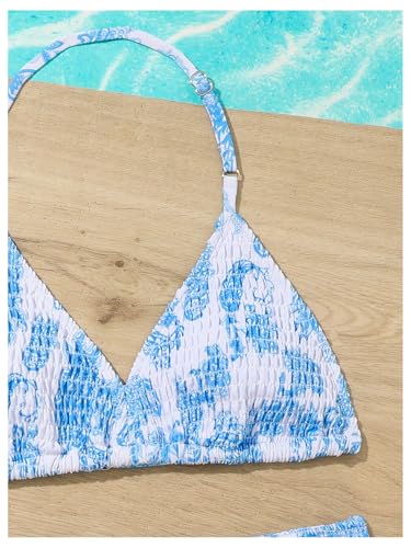 Girl's Tie Dye Smocked 2 Piece Swimwear Sets Backless Halter Bikini Cute Brief Bathing Suit3